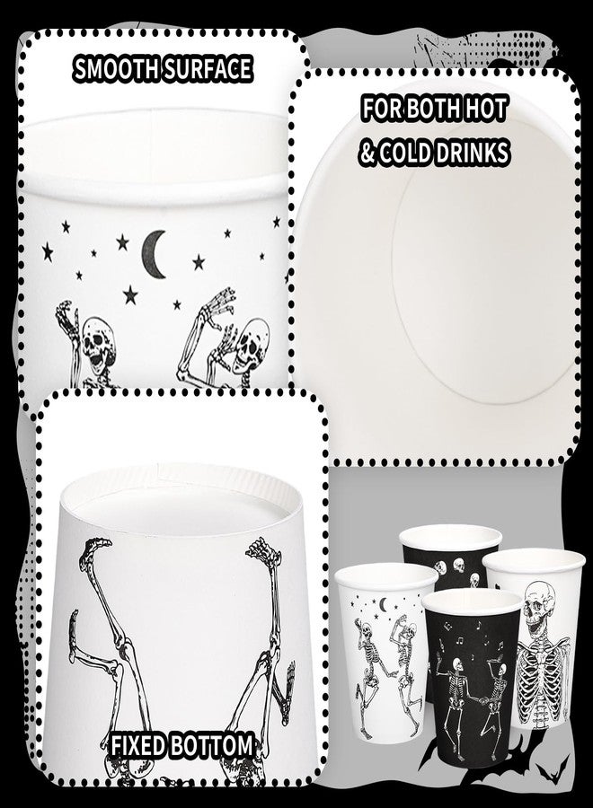 وولاين مجموعة أكواب ورقية من والين، 100 قطعة، بتصميم هيكل عظمي للهالوين، باللونين الأسود والأبيض، أكواب هيكل عظمي راقص للاستخدام مرة واحدة، مناسبة للمشروبات الساخنة والباردة، مثالية لأعياد الميلاد والعطلات وحفلات الهالوين، سعة 9 أونصة. - Image 3